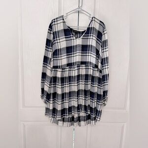 Lane Bryant Womens Plaid Babydoll V-Neck Tunic Top‎ Long Sleeve Size 18/20 NWT